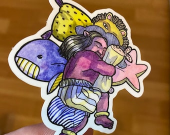 Makura Gaeshi Sticker – Cute Sleeping Yokai, Japanese Folklore Art
