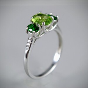 Peridot and Chrome Diopside 3 Stone Ring