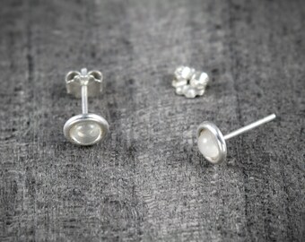 Sterling Silver Moonstone Cabochon Stud Earrings