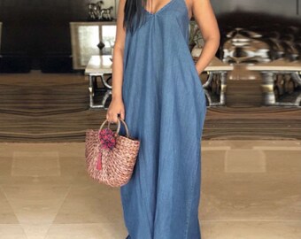womens denim maxi dress