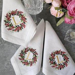 Tovagliolo natalizio monogramma. Tovaglioli personalizzati. Tovaglioli natalizi. Set da pranzo. Tovaglioli di stoffa. Tovagliolo di lino. Cotone biologico.
