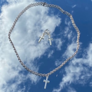 Stainless steel cross necklace and earrings set