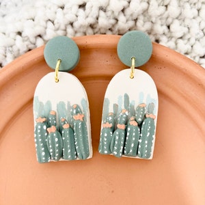 CLAY EARRINGS / Southwest Desert / Cactus Earrings / Handmade / Hand-painted / Lightweight