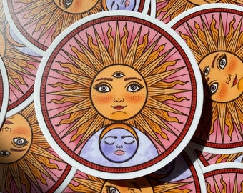 Set of 2 Sun Sticker | Boho Sun | Boho Moon | Boho Sticker | Boho Art | Spiritual | Inspirational | Waterproof - Cosmic Shine