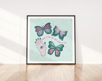 Digital Download | Butterfly Print | Flower Art | Boho Moon Decor | Spiritual | Manifestation  | Rumi Quote | What Is for Me