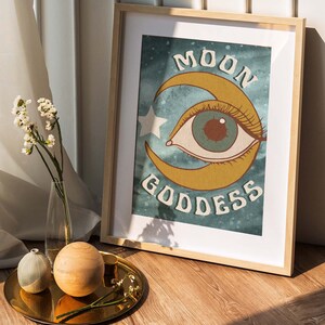 Turquoise Galaxy Moon Art Print Moon Goddess 8x10 image 3