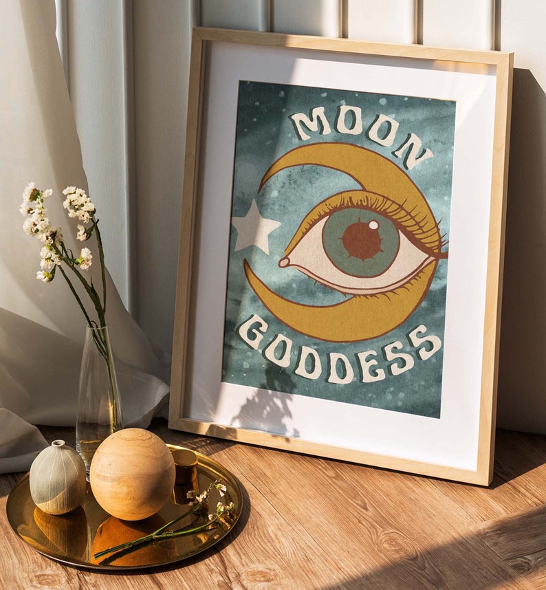 Turquoise Galaxy Moon Art Print Moon Goddess 8x10 image 3