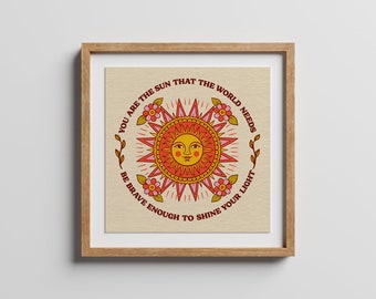 Meditation Art | Boho Decor | Sunshine | Dormroom decor | Floral | Spiritual | Inspirational Quote - 8X8 - Groovy You are The Sun