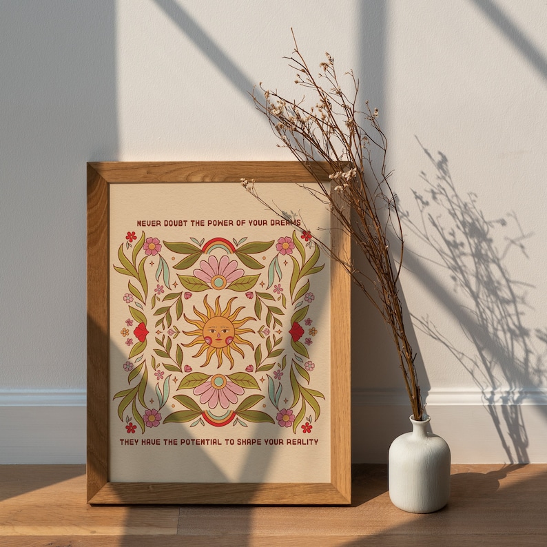 Boho Print Floral Art Retro Decor Groovy Sun Manifestation Spiritual Inspirational 8X10 The Power of Dreams image 1