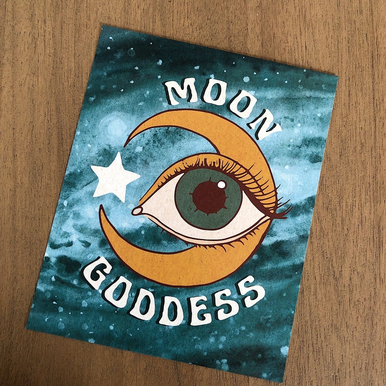 Turquoise Galaxy Moon Art Print Moon Goddess 8x10 image 4