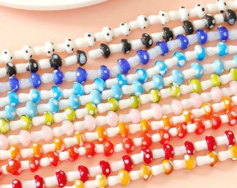 Mushroom Glass Beads (10Pcs) | Tiny Czech Style Lamp work Beads for DIY Earrings & Jewellery Making | Cute Forest Charm Supplies