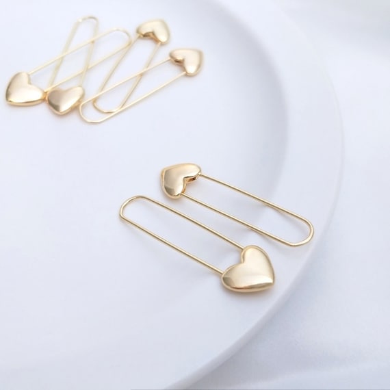 14K Gold Plated Heart Shaped Paper Clip Pin Earrings Stud 1 Etsy
