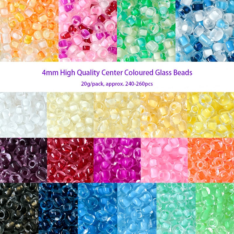 4mm High Quality Dyed Core Glass Seed Beads (240pcs/20g) | DIY Jewellery Making Supplies, Necklace Bracelet Beading Materials