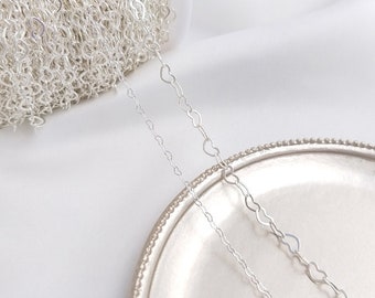 Silver Plated Heart Link Chain (1m) | Tarnish-Resistant Silver Love Chain for DIY Bracelet Necklace | Jewelry Making Supplies