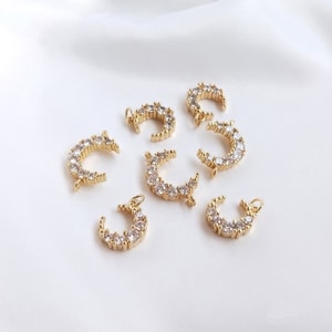 14K Gold Plated Crescent Moon Charm (1Pc) | Micro Paved CZ Moon Pendant for DIY Necklace Bracelet | Dainty Celestial Jewelry Making Supplies