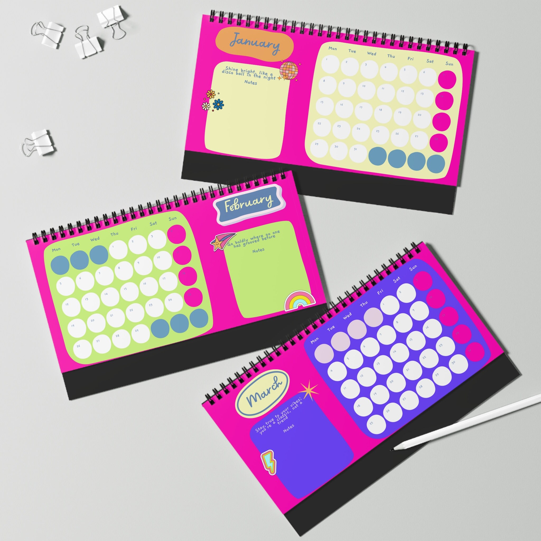 2024 Retro Pink Desk Calendar and Planner, Office Art, Cute Calendar ...