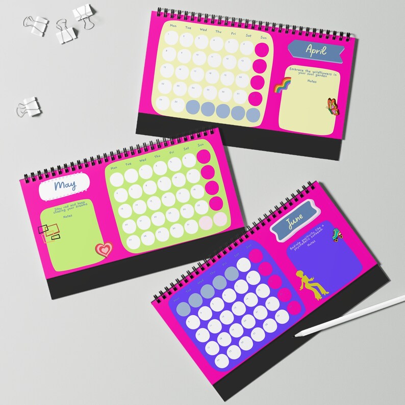 2024 Retro Pink Desk Calendar and Planner, Office Art, Cute Calendar