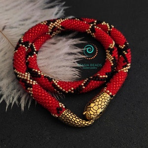Red snake necklace bead snake necklace Snake bead necklace Red snake choker