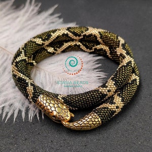 Olive snake necklace Green snake necklace Green snake bracelet  Serpent pattern necklace