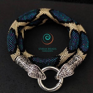 Blue snake necklace Water dragon necklace Beaded viper necklace Serpent necklace Snake Lovers Gift