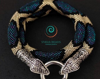 Naszyjnik z koralików w kształcie węża, naszyjnik z koralików w kształcie smoka, biżuteria z wężem