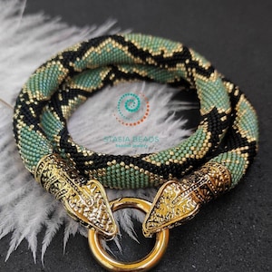 Green snake necklace Beaded snake necklace Green serpent necklace Snake lover gift