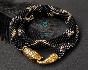 Black snake necklace Bead snake necklace Snake choker Python necklace