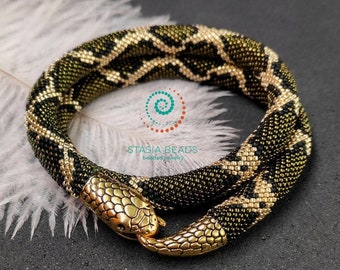 Olive snake necklace Green snake necklace Green snake bracelet  Serpent pattern necklace