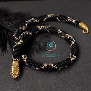 Beaded Snake necklace, Seed bead snake, Serpent choker