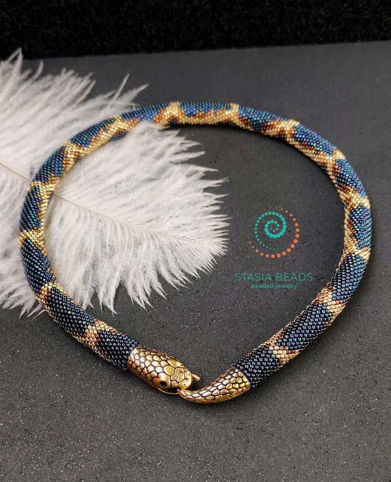 Snake necklace Snake bracelet Beaded viper necklace Serpent necklace Snake choker Snake Lovers Gift image 3