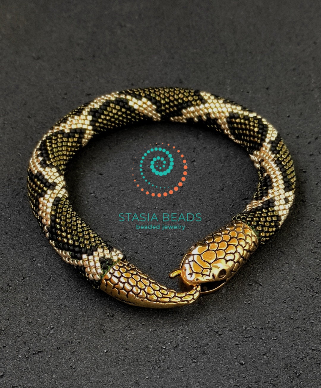 Beaded Snake Bracelet, Olive Green Serpent Bracelet - Etsy