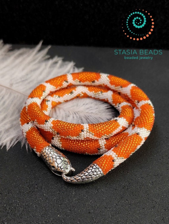 Orange Snake Necklace Snake Bracelet Bead Snake Necklace Serpent