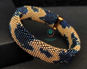 Blue Yellow Snake Bracelet, Snake Beaded Bracelet, Snake Bracelet, Python Bracelet, Serpent pattern bracelet