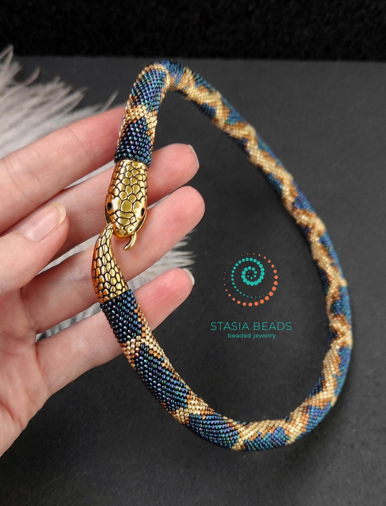 Snake necklace Snake bracelet Beaded viper necklace Serpent necklace Snake choker Snake Lovers Gift image 2