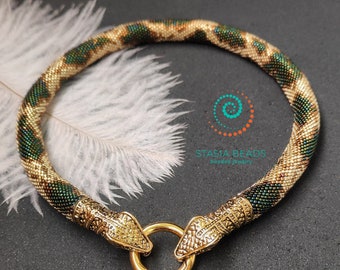 Emerald green snake necklace Beaded serpent Snake bead crochet necklace Serpent necklace Ball python necklace Snake necklace