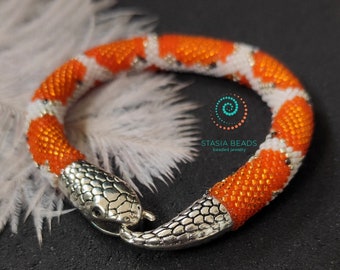 Orange snake bracelet Snake bracelet Snake bead crochet bracelet Beaded snake bracelet Serpent bracelet Snake bracelet Snake skin bracelet