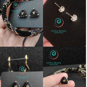 Zwarte slangenketting Zwarte pythonketting Gehaakte slangenkralenketting Zwarte slangenketting Kralenslangketting Minimalistische oorknopjes Stud earrings