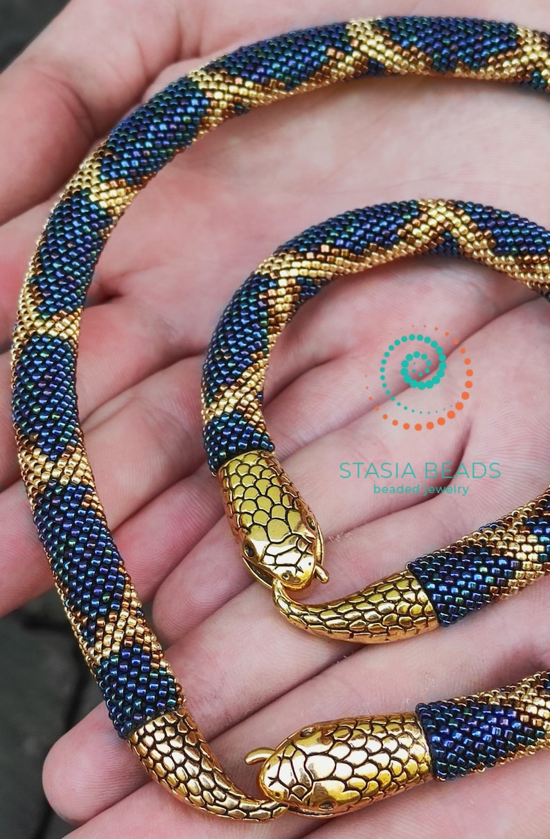 Snake necklace Snake bracelet Beaded viper necklace Serpent necklace Snake choker Snake Lovers Gift image 9