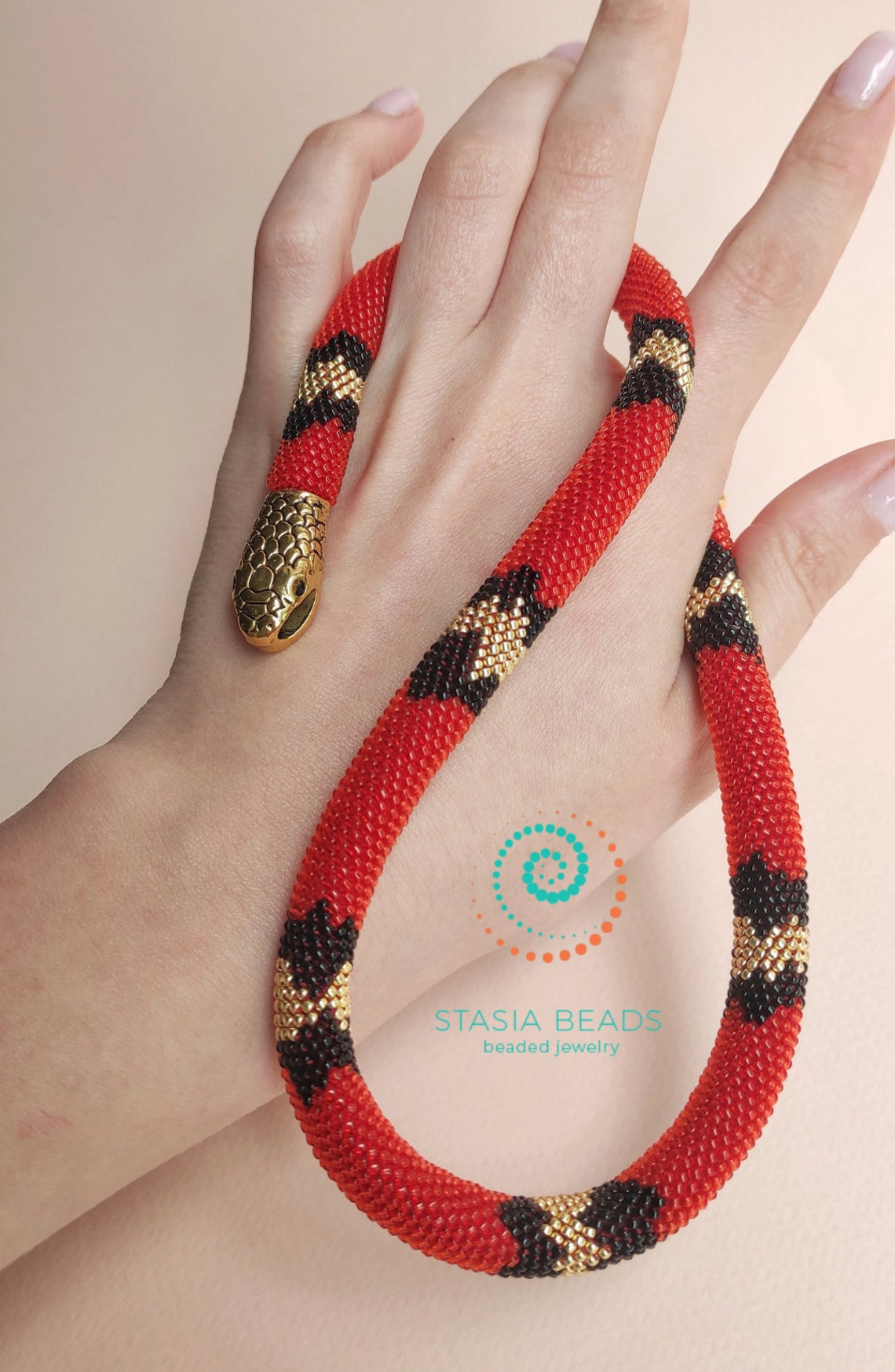 Milk Snake Necklace Red Snake Necklace Snake Bead Crochet Etsy