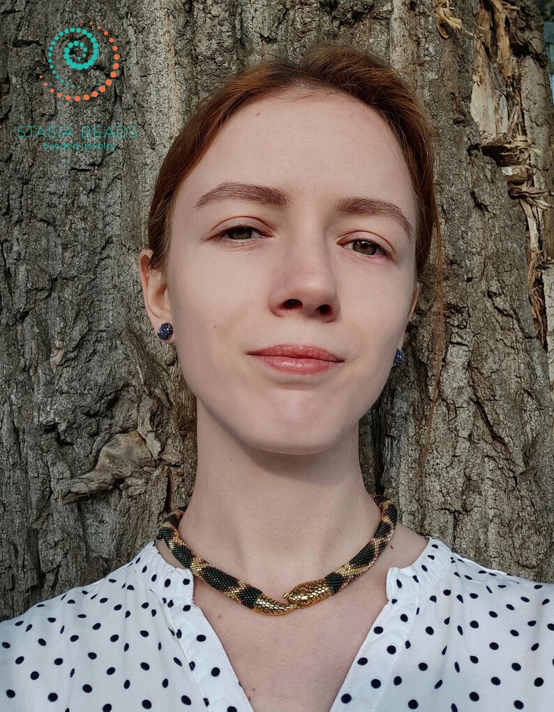 Green Snake Necklace Snake Necklace Green Snake Bracelet Bead Etsy