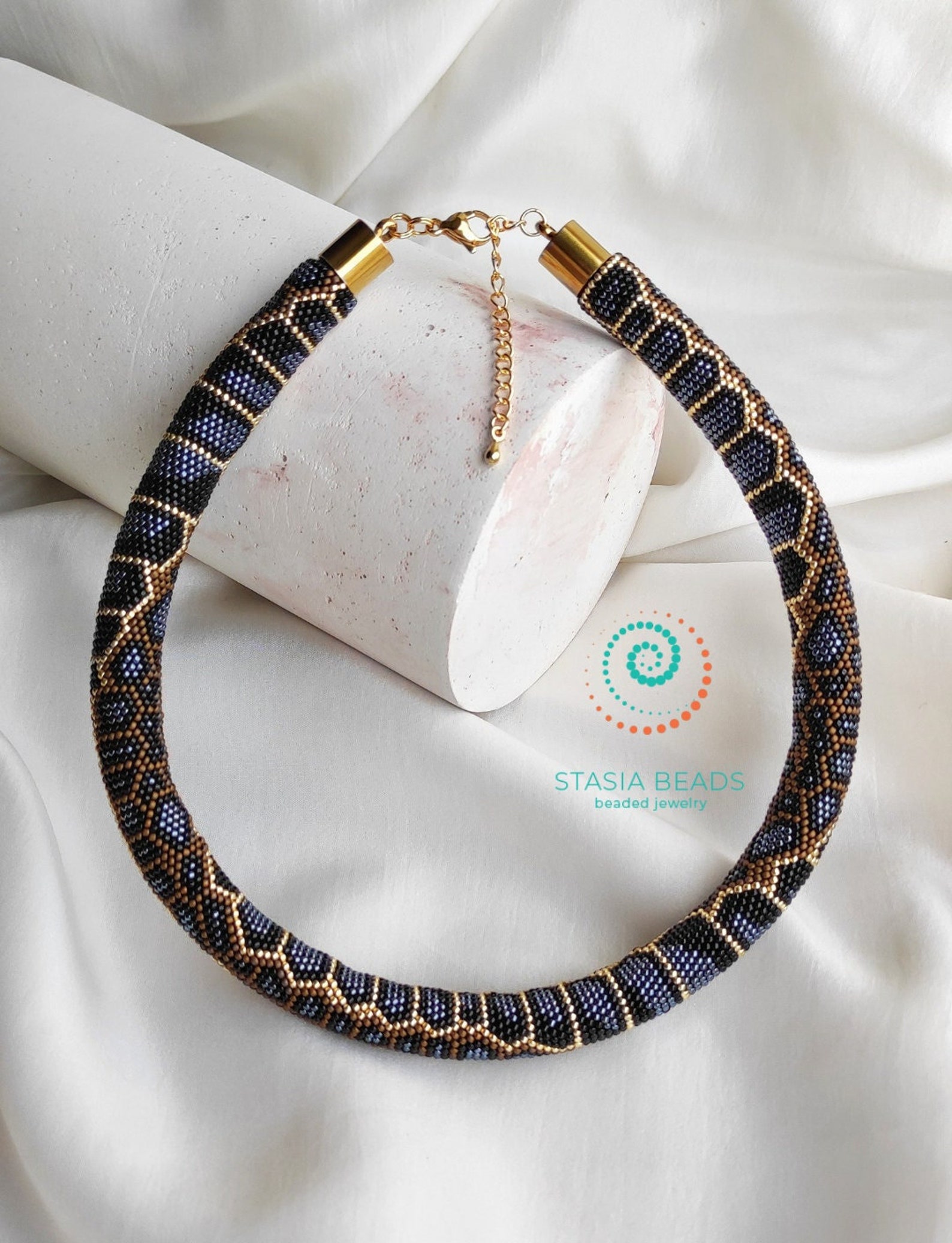 Snake Necklace Beaded Serpent Snake Bead Crochet Necklace Etsy