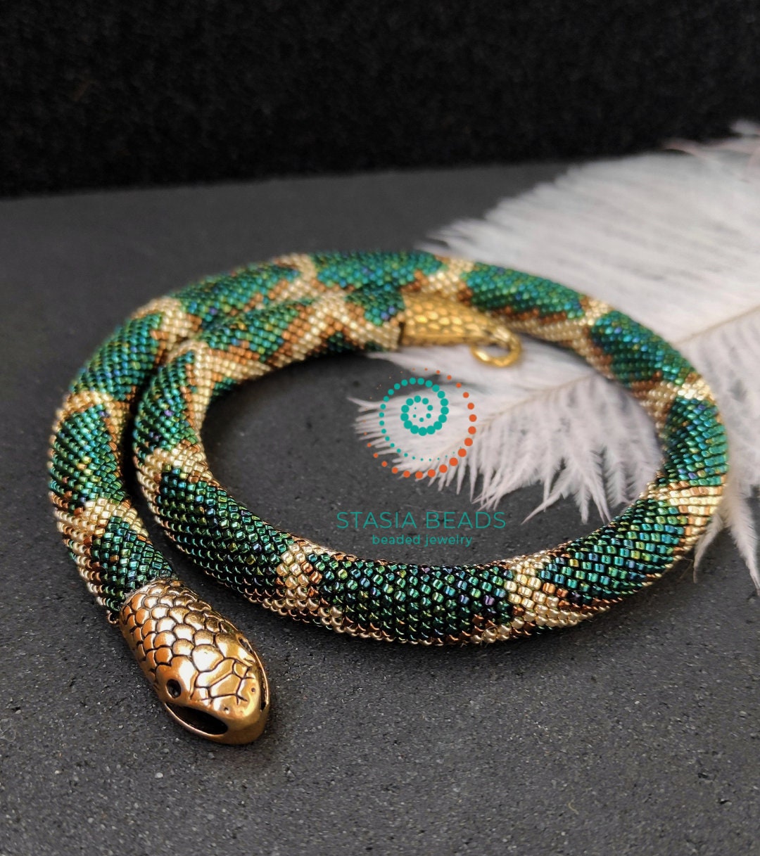 Beaded Snake Necklace, Green Snake Bracelet, Serpent Jewelry - Etsy