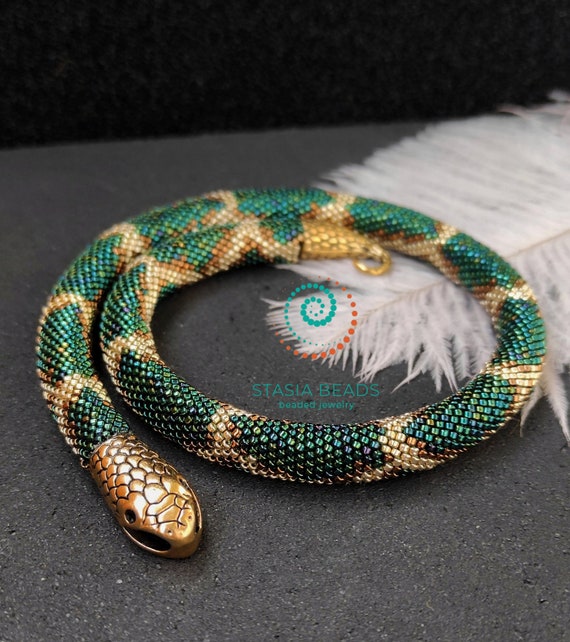 アクセサリー XOLO wisted Ball and Snake Bracelet-2mm- Beaded Snake Necklace, Green Snake Bracelet, Serpent Jewelry - Etsy