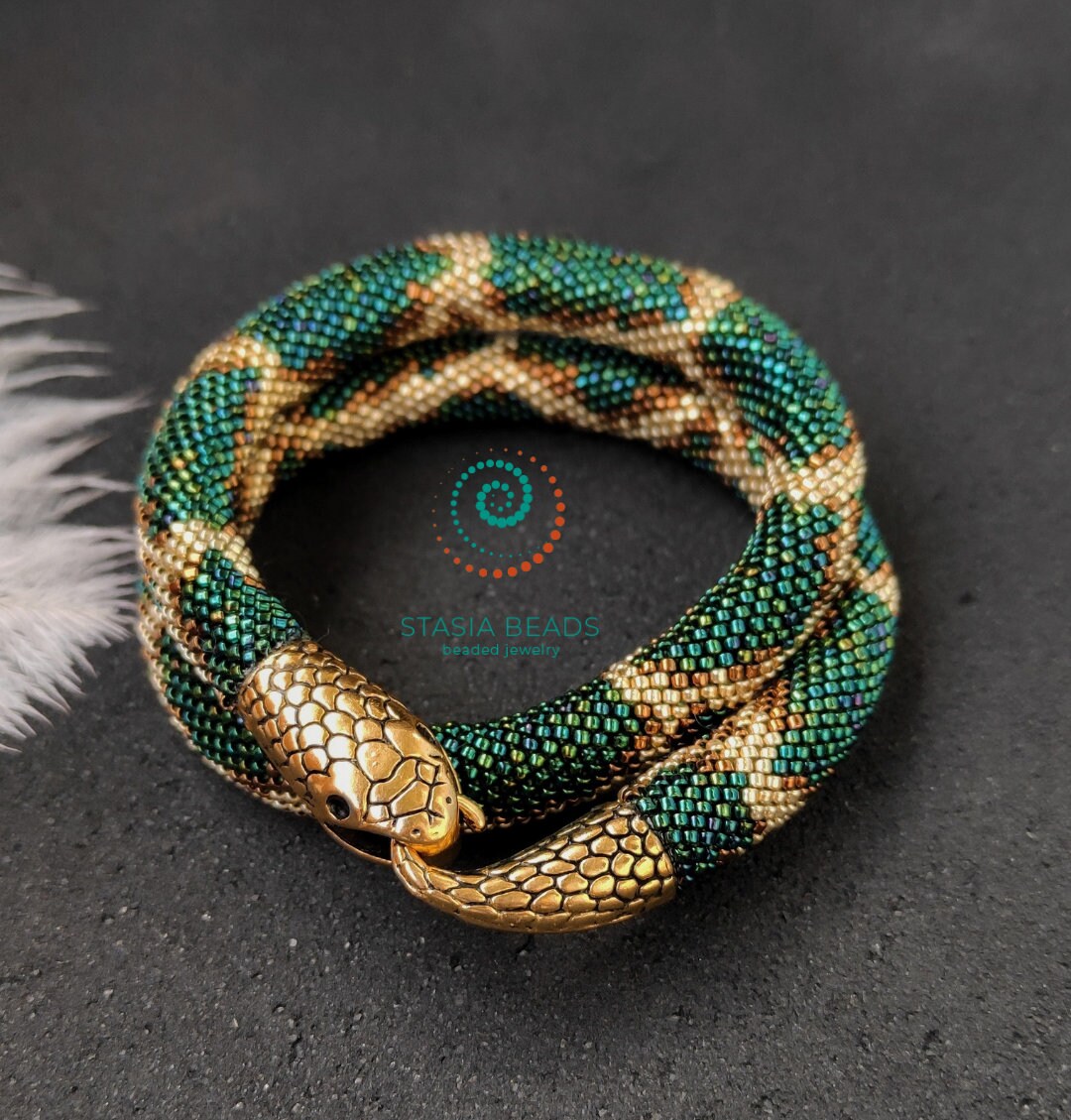 Gold Snake Bracelet Ouroboros Snake Jewelry for Women Serpent Bracelet Gold Snake Bangle Christmas Gift for Women 6 Inches | IrisBeadsArt