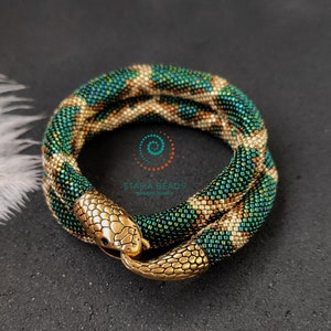 Emerald green snake necklace Green serpent necklace Green snake bracelet Beaded viper necklace Emerald green snake choker