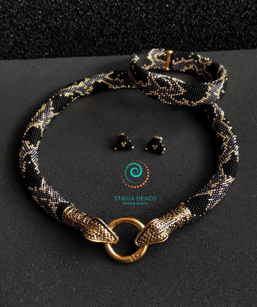 Black Snake Necklace Black Python Necklace Snake Bead Crochet - Etsy