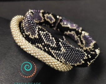 Amethyst Snake Bracelet, Beaded Serpent Pattern
