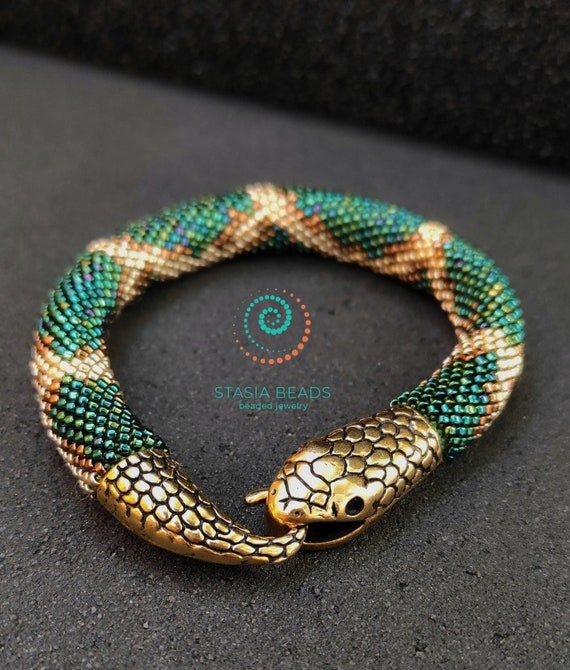 Emerald Green Snake Bracelet Snake Bead Bracelet Beaded Snake Bracelet Serpent Bracelet Etsy