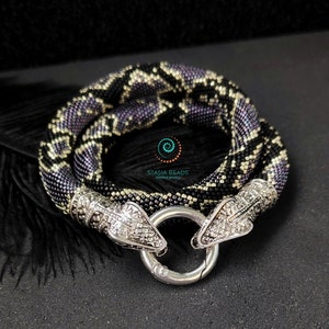 Amethyst snake necklace, Seed Beads Python Choker, Snake lover gift
