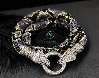 Amethyst snake necklace, Seed Beads Python Choker, Snake lover gift